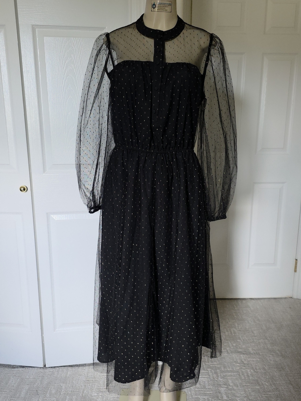 Adam Lippes Black Sheer Polka Dot Midi Dress New Without Tag